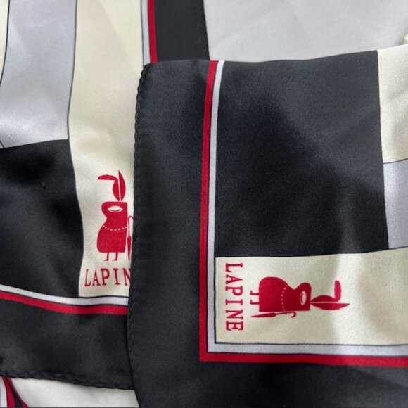 Vintage LAPINE 100% Silk 34"x34" Soft Smooth Color Block black red silver (32 - Picture 4 of 7